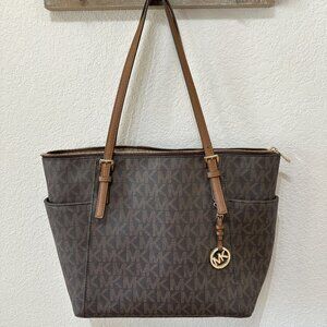 Michael Kors Jet Set Travel Large Chain Shoulder Tote Signature MK Bag
